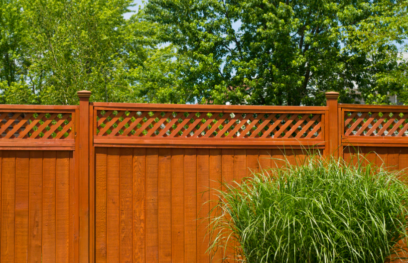 a wooden fence with a plant in front of it